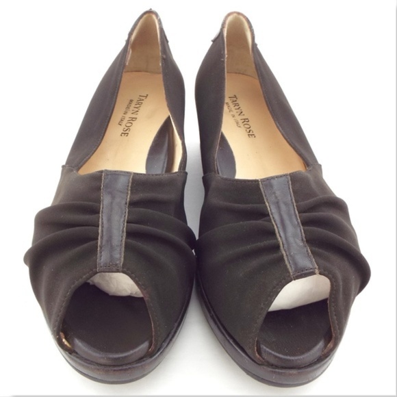 TARYN ROSE Brown Open Toe Slip-on Wedge Heel Pumps 36 - Picture 2 of 8